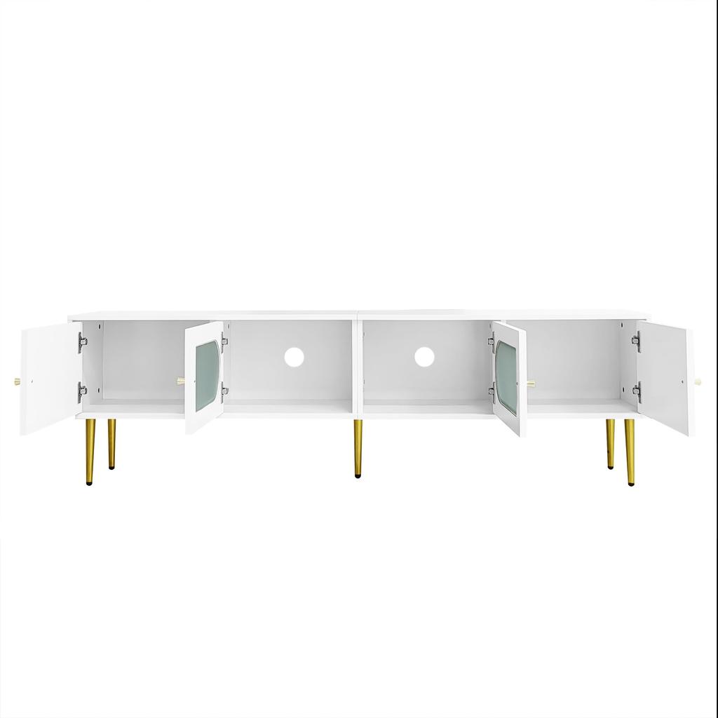 TV Schrank Lowboard 170 cm, 4 Modernes TV Board TV-ständer Mattglastür, Eleganter Fernsehtisch HiFi-Schrank Wohnzimmer Mediamöbel Weiß