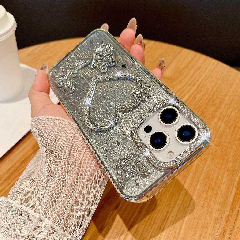 For IPhone 16 Promax Sparkling Diamond Phone Case for Apple 15 Love Butterfly 14 Gradient Sparkling Pink Soft Case