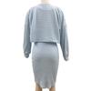 2 Pcs/Set Women Top Dress Suit Mock Collar Thread Long Sleeve Sweater V Neck Sheath Slim