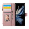 Чехол для Samsung Galaxy Z Fold6 5G с несколькими отделениями для карт, молнией, ромбовидным кожаным покрытием и ремешком на запястье