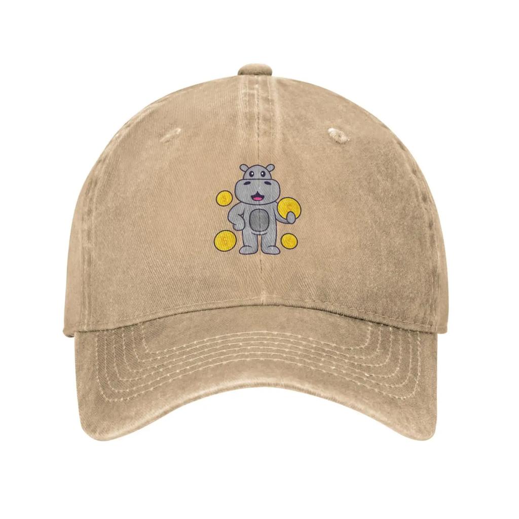 Cute Hippo Holding A Coin Baseball Cap for Men Women Vintage Trucker Hat Golf Hats Dad Caps