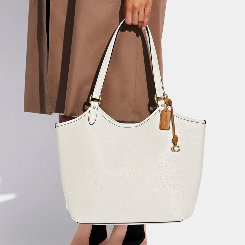 COACH Day 32 solid color leather mother-in-law bag tote bag shopping bag shoulder bag large size women's white
