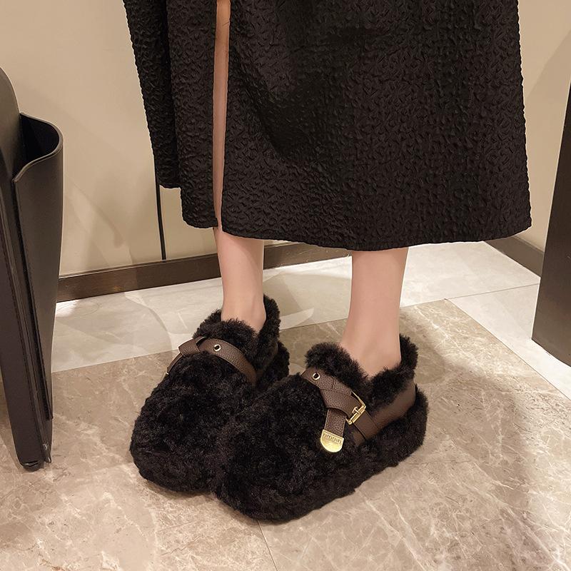 Обувь Мао Мао женская верхняя одежда 2025 новая осень и зима имитация овечьей шерсти утолщенная на плоской подошве ленивая на одном ходу женская обувь хлопковая обувь