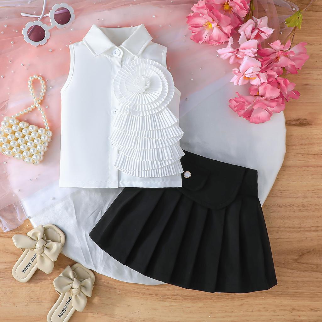 Baby Girls Sleeveless Collared Dress with Pleated Ruffle Accent, Stylish Party Outfit