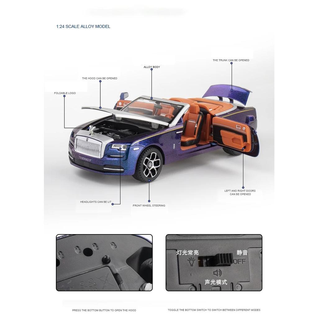 1/24 Rolls Royce Dawn Spofec литые игрушечные машинки и игрушечные машинки модель автомобиля звук и свет инерционные машинки игрушки для детей подарки