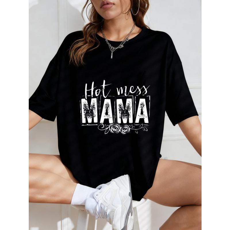 Белая оверсайз футболка с принтом 'Hot Mess Mama' Графическая футболка для повседневной носки и стиля