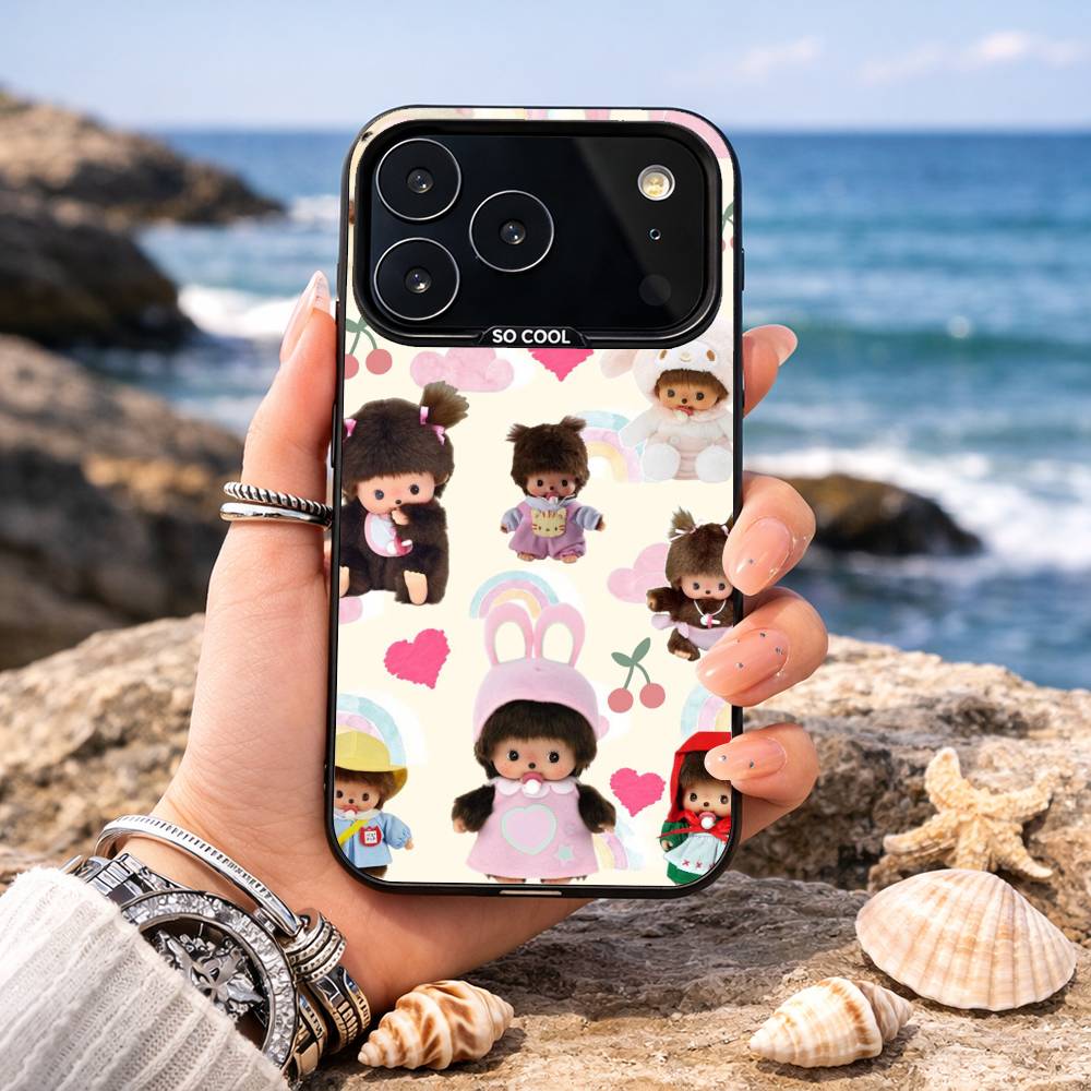 M-Monchhichi Phone Case For iPhone17,16,15,14,13,12,11,Pro,MAX Gray Matte Silicone Black Cover