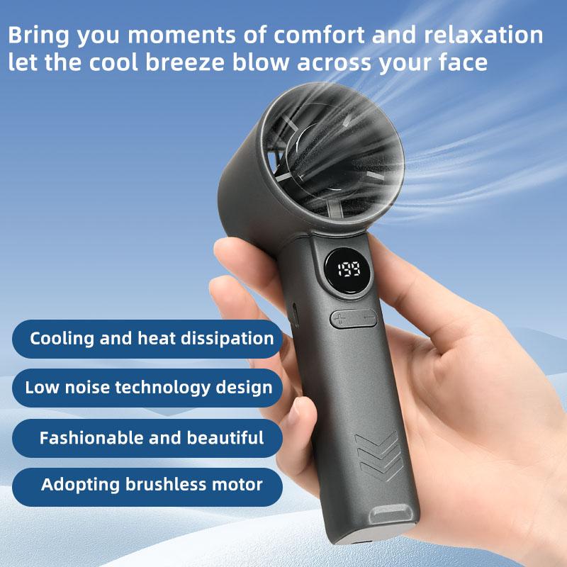 Turbo Electric Handheld Mini Fan Portable Cooling Bladeless Design Digital Display Rechargeable 12 Hours Car Desktop Pocket Air