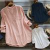 Women Plus Size Blouse Summer Solid V Neck Blouses Loose Baggy Tops Tunic Shirts Womens Button Long Sleeve Tops
