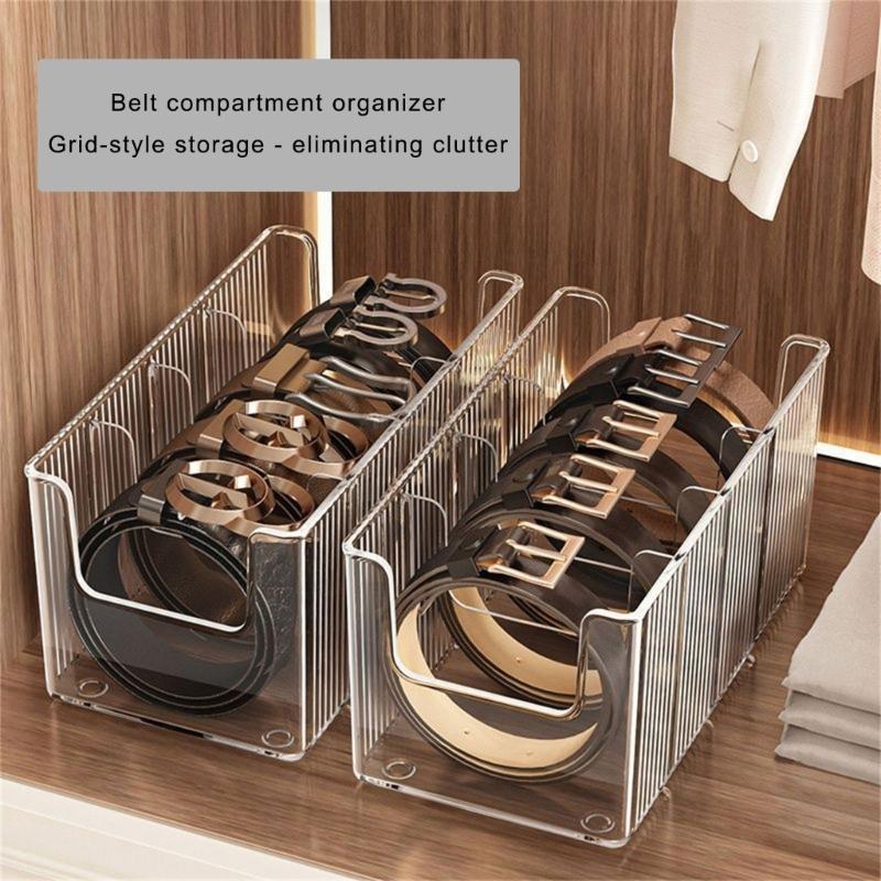 Clear Organiser Box For Neckties Belts Jewelry Multi Compartment PET Storage Case Home Organization Tool