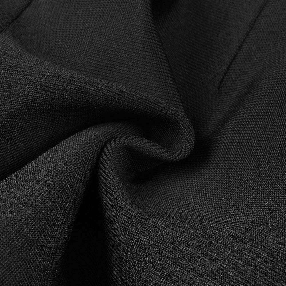 Сексуальное черное платье с глубоким V-образным вырезом, пуговицами и короткими рукавами Slim Fit