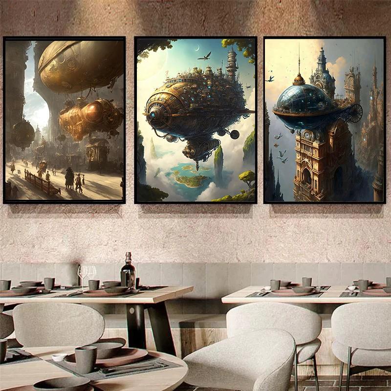 Винтажный Стимпанк Кот Город Ретро Животные Сова Ворон Лягушка Обезьяна Настенное Искусство Постеры Холст Живопись Принты Картинки Декор для Дома Комнаты