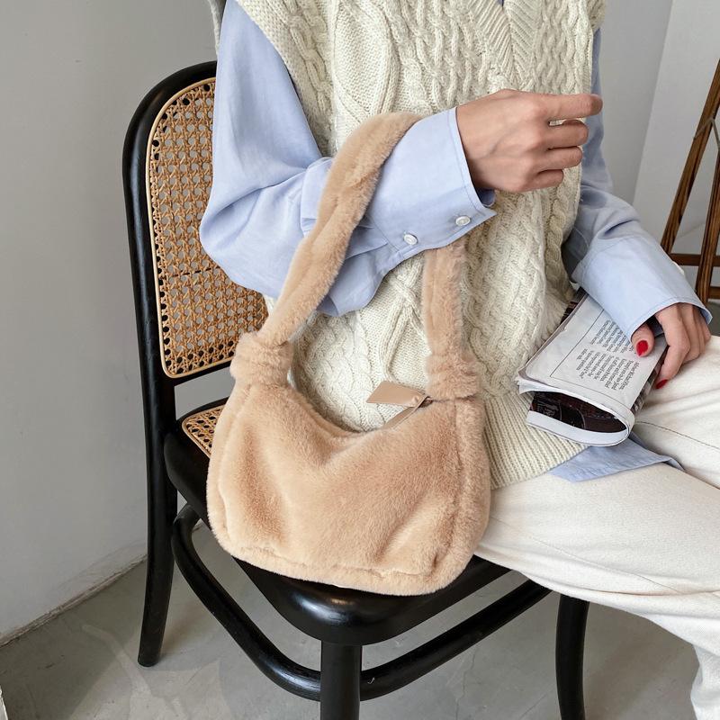 Модная однотонная сумка на плечо для подмышек, женская плюшевая мягкая пушистая меховая зимняя сумка-бродяга