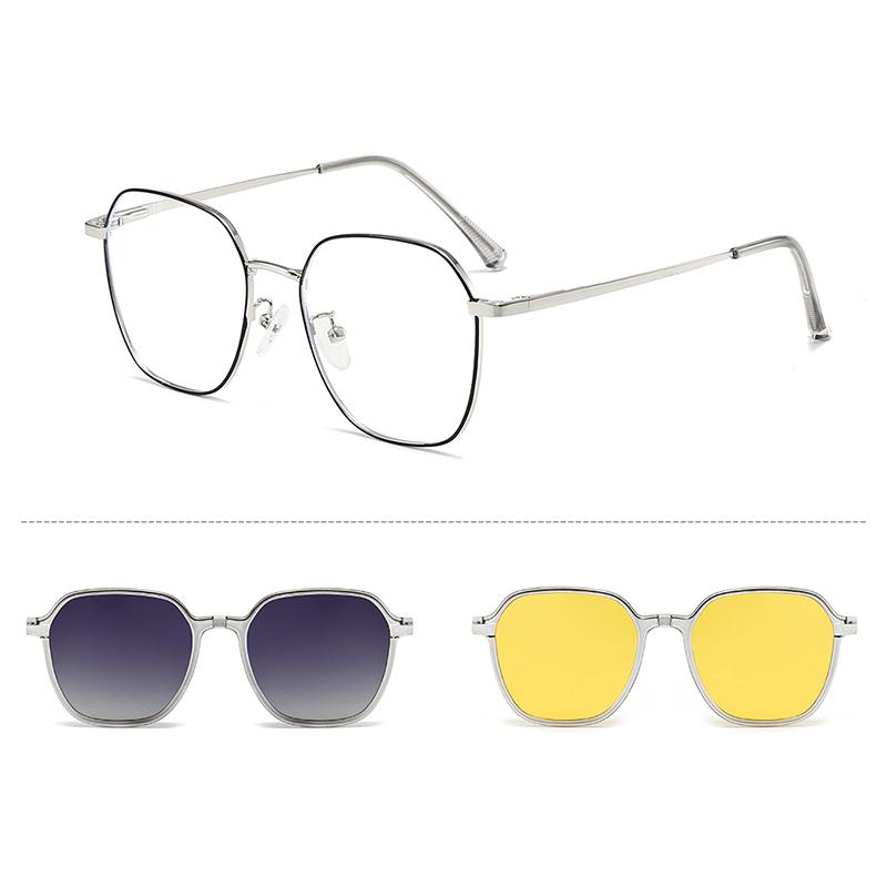 Винтажный набор квадратных солнцезащитных очков с 2 сменными линзами Женская мода Поляризованные очки Модный дизайн Солнцезащитные очки для улицы