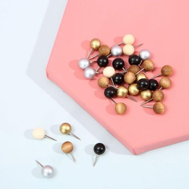 50pcs Minimalist Cork Board Pins Wood  Pushpin Wood & Metal Push Pins Simple Installation for Long Service  Use
