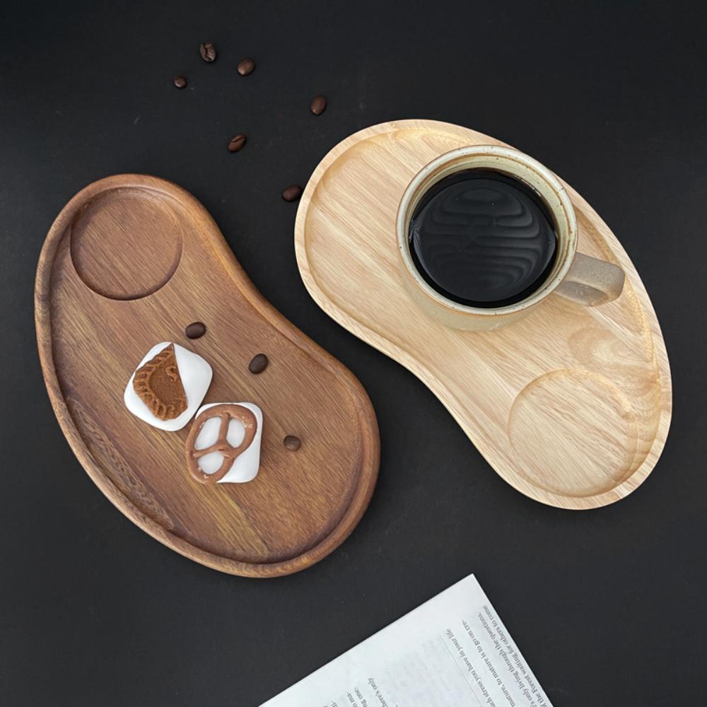Acacia Wood Cashew‑Leaf Shaped Tray,Solid Wood Coffee Cup,Snack & Tea Plate,Home Tableware