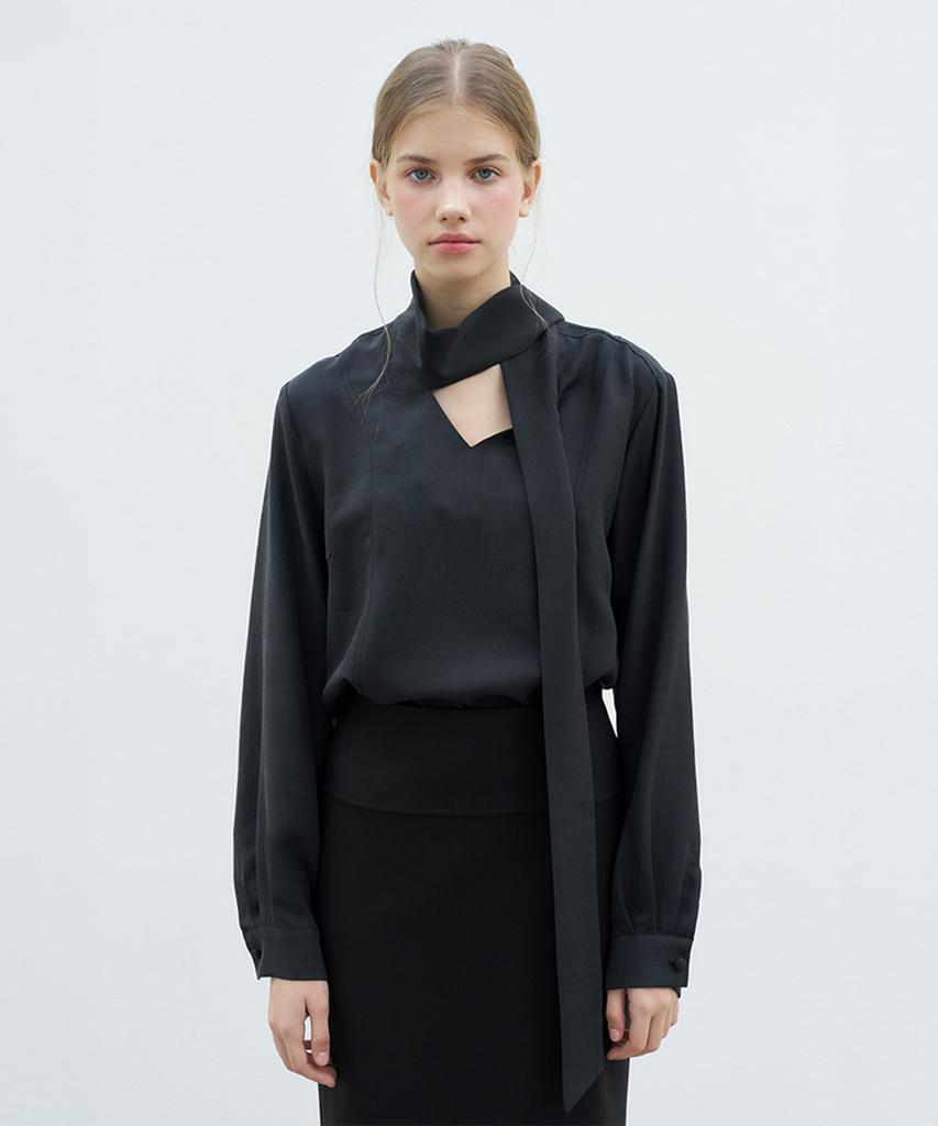 VEM.VER Long Sleeve Tie Blouse_Charcoal