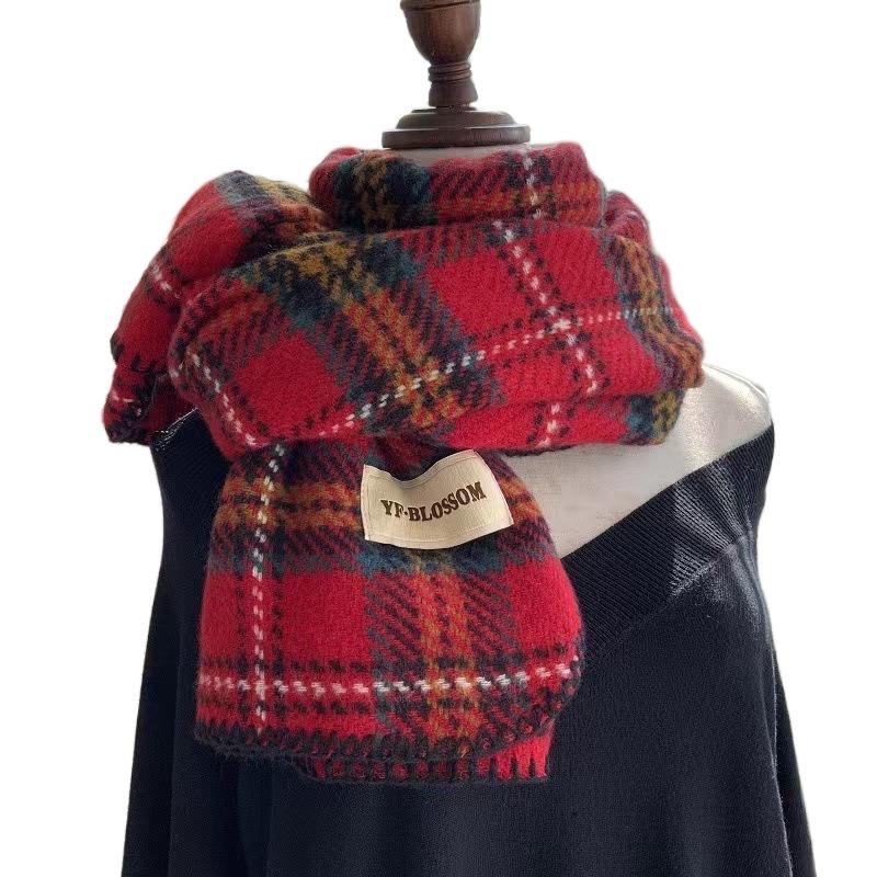 Thick Red Plaid Scarf Plush Long Shawl Classic Cashmere Scarves  Girl