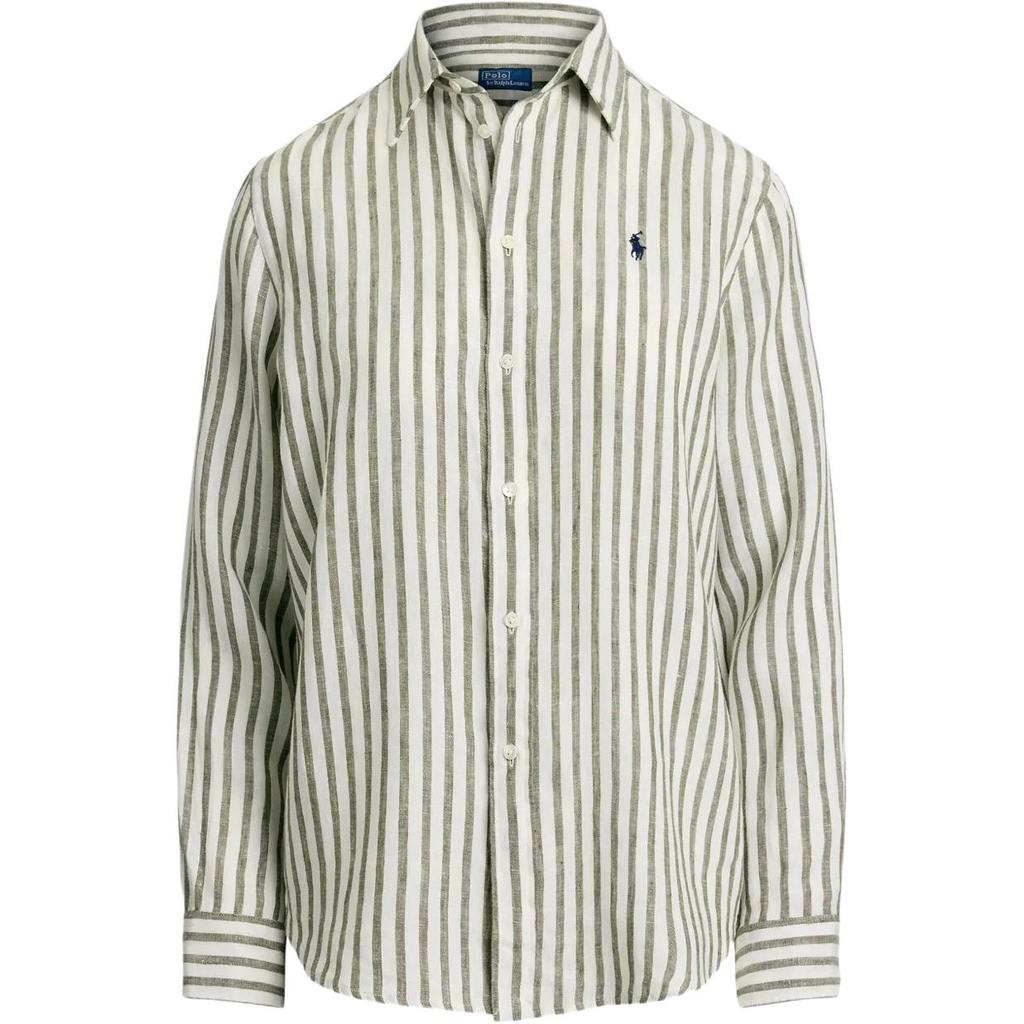Polo Ralph Lauren Striped Single-Breasted Long Sleeve Shirt Women Shirts Deep-Sage 211970691-005