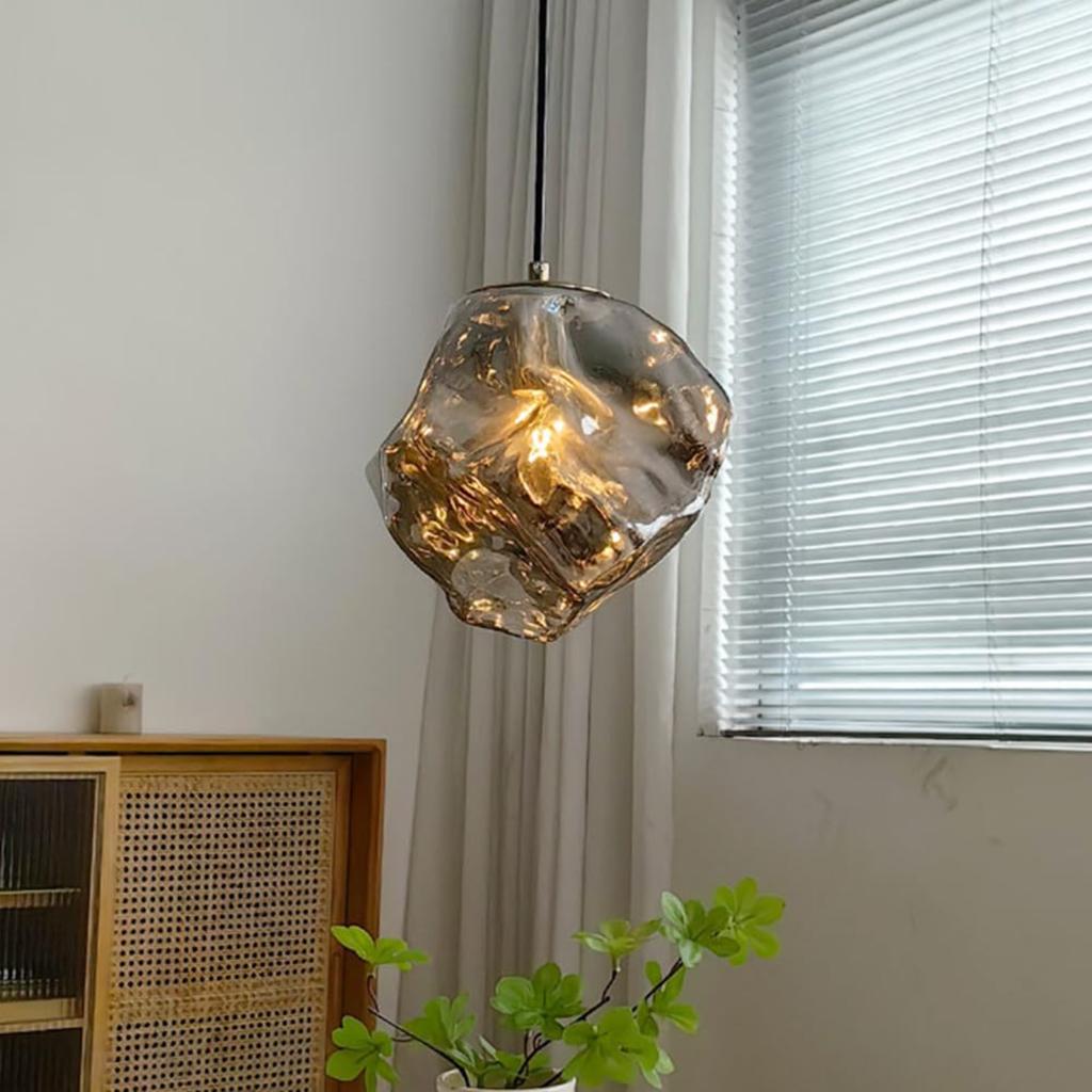 Modern Medieval Gray Smoke Crystal Chandelier, Industrial Retro Hand-Blown Glass Amber Ice Small Chandelier for Living Room, Bedroom, Dining Room