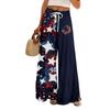 Women Summer Boho Palazzo Pants High Waist Wide Leg Independence Printing Casual Trousers With Pockets