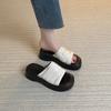 Leather Pleated Drag Thick-soled One-word Slippers Women's Casual Outer Wear Flat-bottomed Loose Sandals