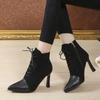 Hot Sale Ladies Shoes Front Lace-up Women's Boots Fashion Side Zipper Office and Career Sexy Pointed Toe Shoes for Women