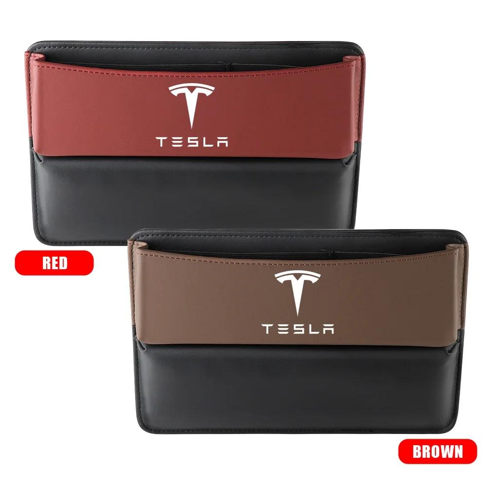 Car Sticker Tesla Car Emblem Leather Central Console Storage Box Auto Side Seat Gap Accessories For Tesla Model 3 Model S Model
