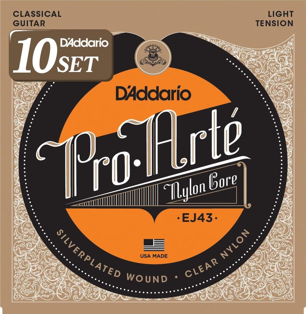 ProArte Струны для классической гитары D'Addario, Серебро/Прозрачный, Легкое натяжение, EJ43, 10 комплектов