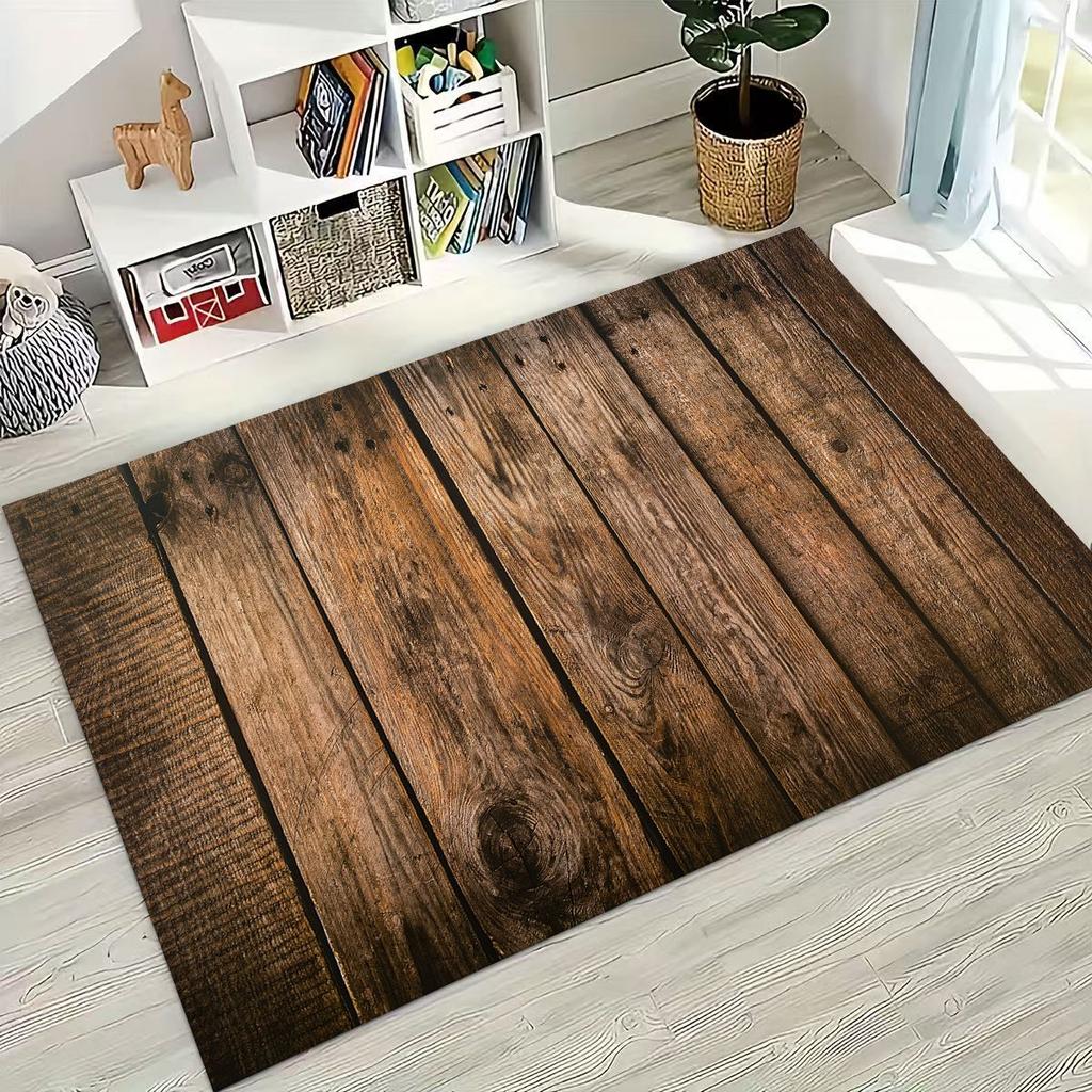 Rainbow Retro Wooden Board Black Brown Wood Grain Rug for Bedroom Living Room Sofa Home Doormat Decor,Large Non-slip Floor Mat