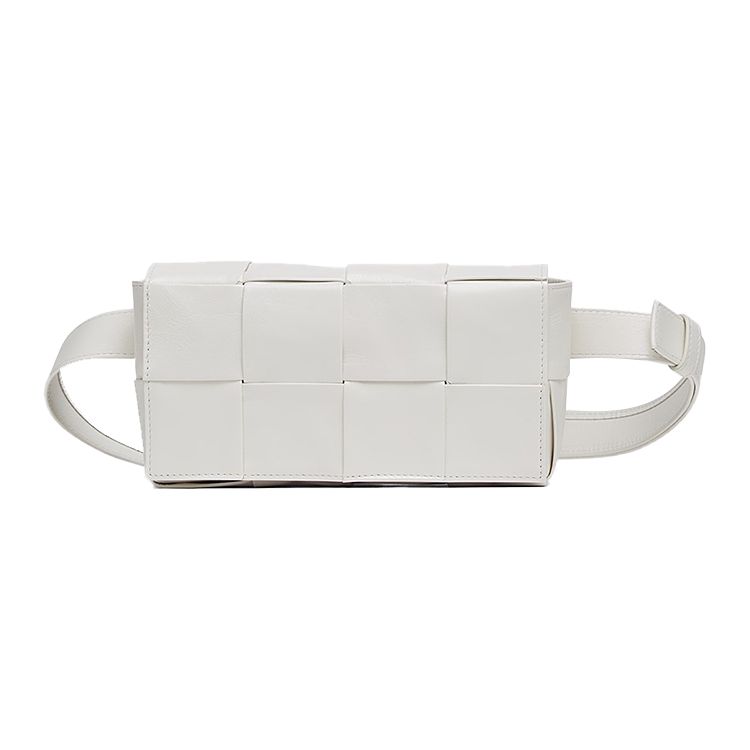 Bottega Veneta Cassette Belt Intreccio Woven Magnetic Closure Leather Waist Bag Mini Men Waist Bag White 651053VCQ729014