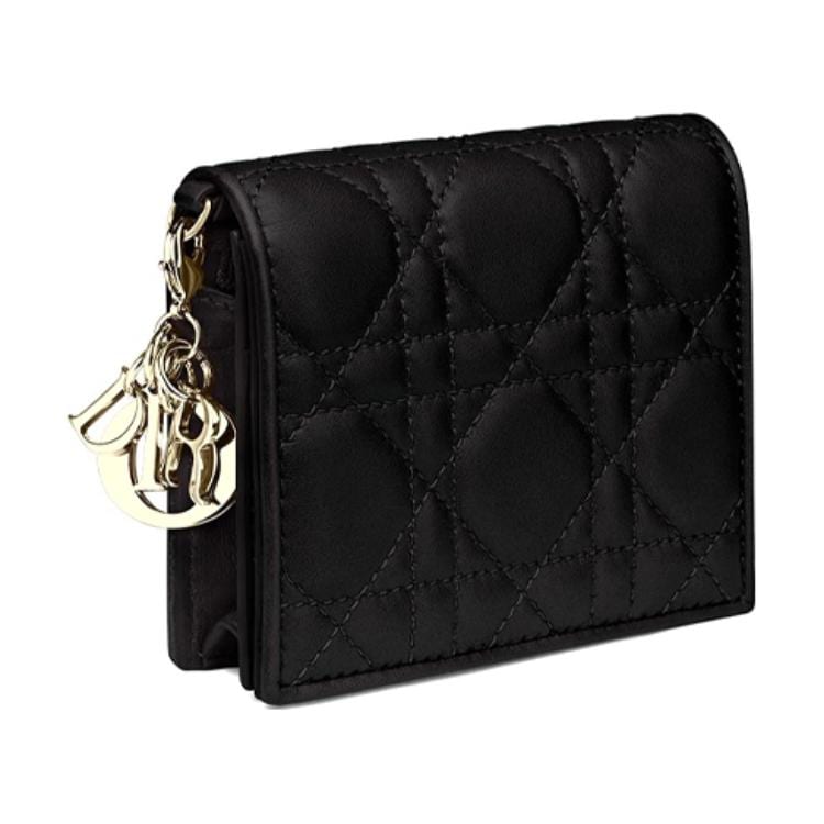 DIOR Lady Dior Flap Sheepskin Wallet Mini Women's Black S0178ONMJ-M900