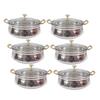 Stainless Steel Hammered Design Handi/Bowl/Casserole with Toughened Glass Lid & Brass Knob & Handles, Volume-400 Ml, Pack of 6