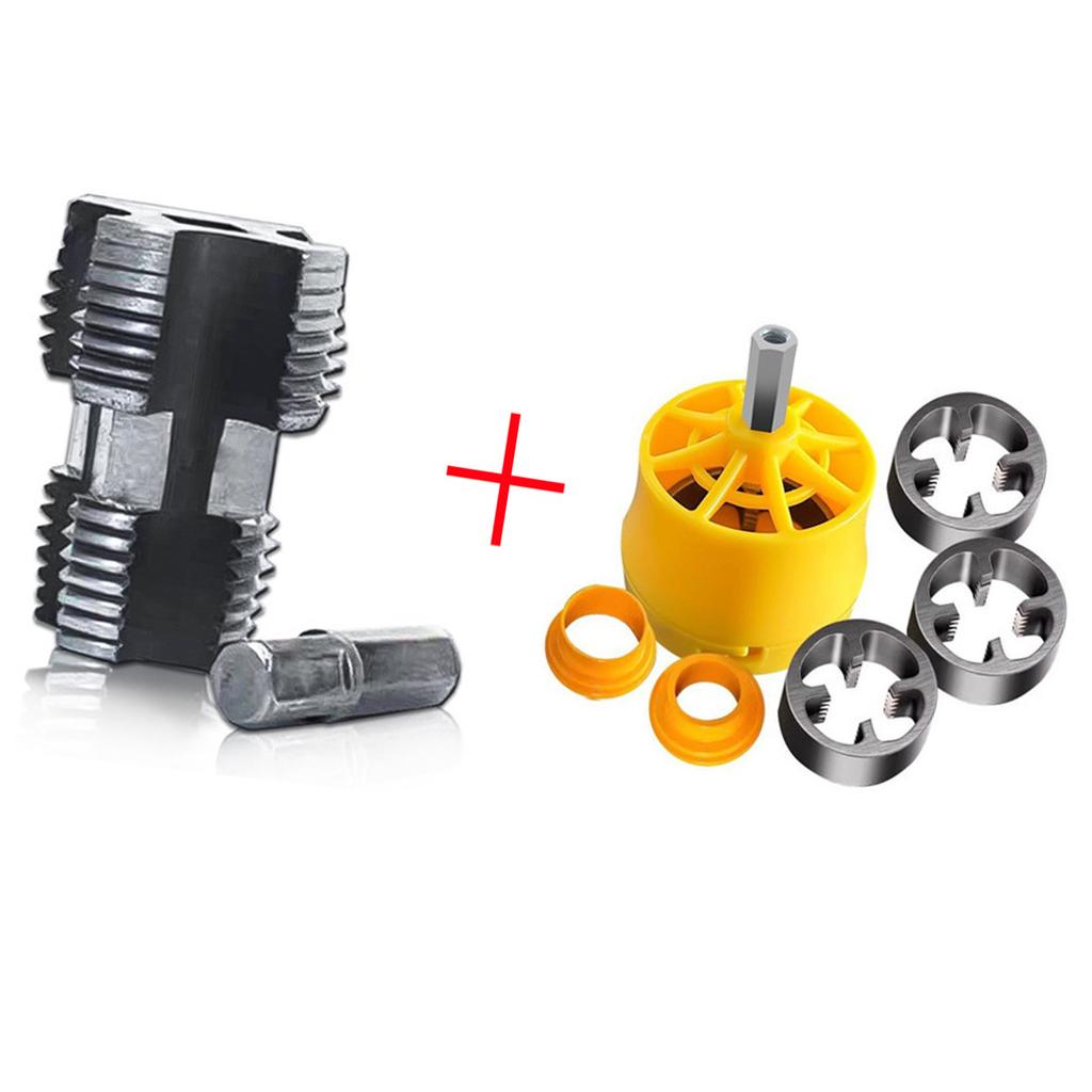 Набор инструментов для нарезания резьбы на трубах, совместимый с электрической дрелью. Набор для нарезания резьбы на трубах из ПВХ с различными размерами плашек для эффективной сантехники.