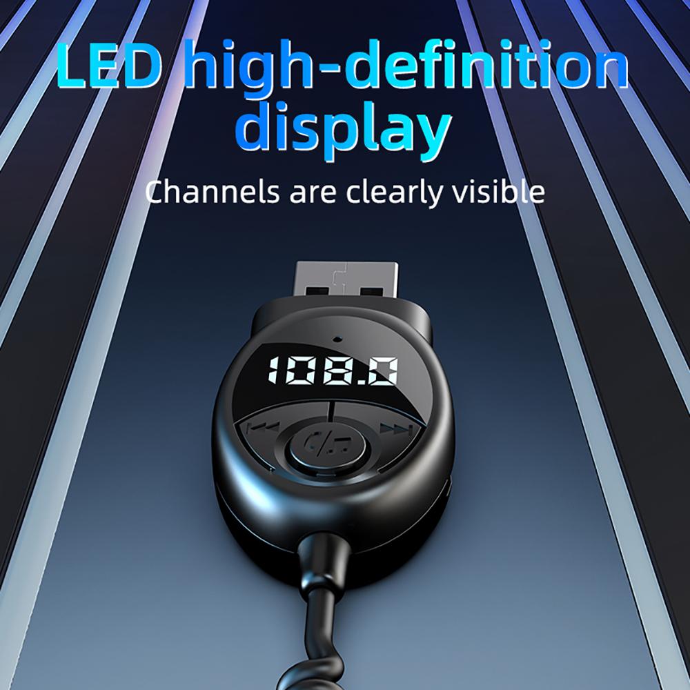 Bluetooth 5.3 Wireless Car FM Transmitter Aux Adapter USB To 3.5mm Jack Audio Music Mic Handsfree Adapter for Car Speaker