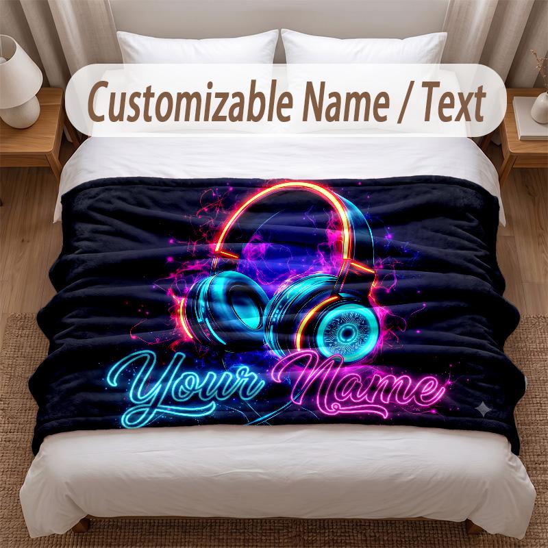 Music DJ Theme Soft Blanket Personalized Custom Name Text Print Warm Blanket Home Sofa Bedroom Decor