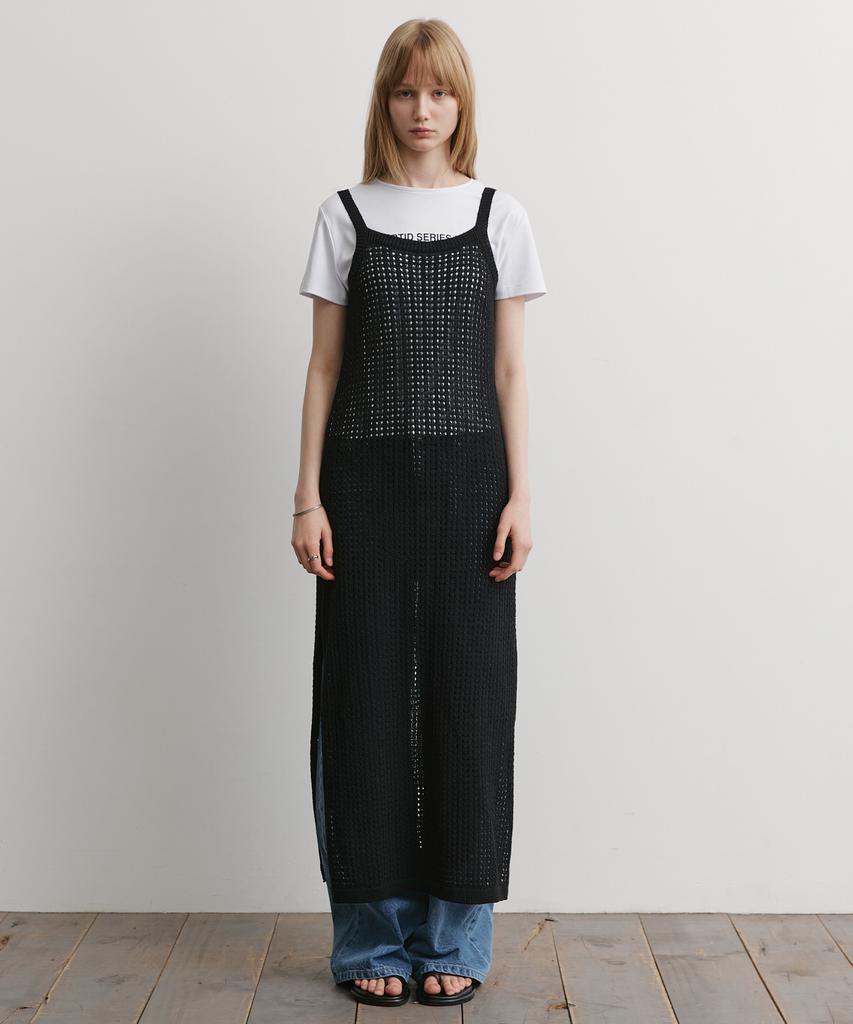 Artid Crochet Linen Long Dress_Black