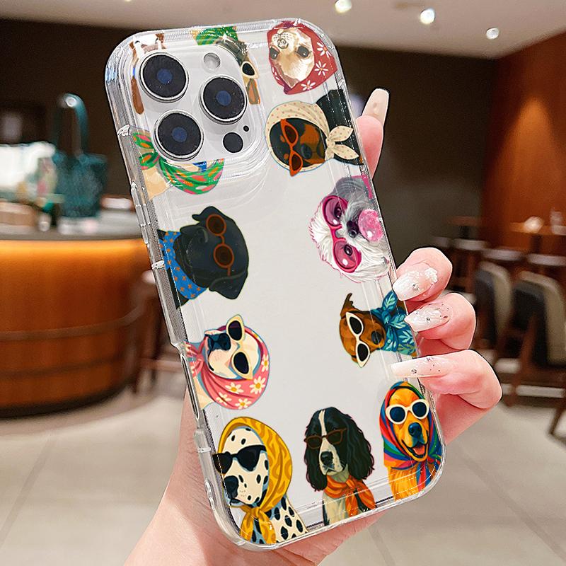 Прозрачный чехол для телефона для iPhone 11 12 13 14 15 16 17 Pro Max Mini X XS XR XS Max 8 7 Plus 17E 16E Air с рисунками собак