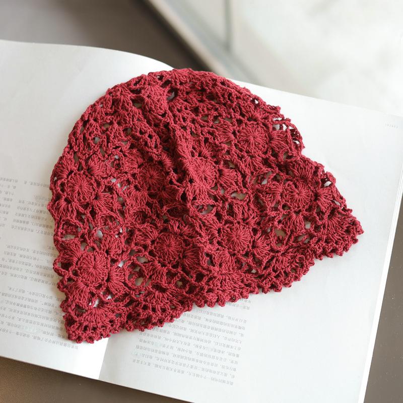 Весенне-летняя ажурная тонкая хлопковая нить ручной работы крючком головной убор элегантный ретро милый декоративный вязаный женский головной убор