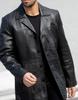 Halloween Formal Pure Leather Casual Lambskin Stylish Men Long Trench Coat Black