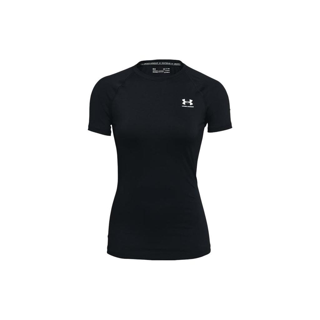 Under Armour Однотонная футболка с принтом логотипа бренда, круглым вырезом, облегающего кроя, с короткими рукавами, женский топ, черный 1365460-001