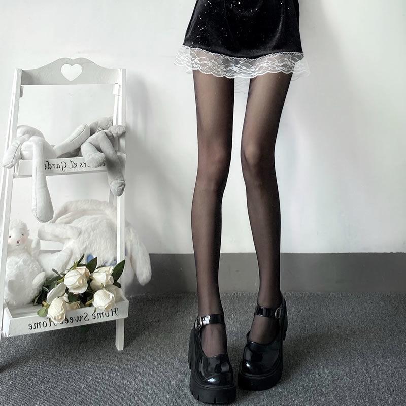White Silk Over-the-Knee Lolita Stockings - Anti-Snag Thin Summer Socks