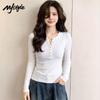 Женская облегающая футболка с длинным рукавом и воротником- Henley в стиле MJ