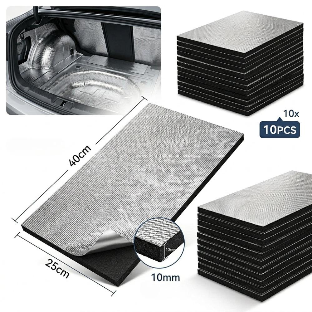 10PCS 10mm Soundproof Insulation Foam Pre-cut 40x25cm Self Adhesive Noise Deadening Mat for Car Home Sound Proof Wall Panels Heat Shields 2