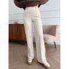 Women Wide Legs Pants Elastic High Waist Overlap Stitch Pure Color Casual Pants for Daily Wear