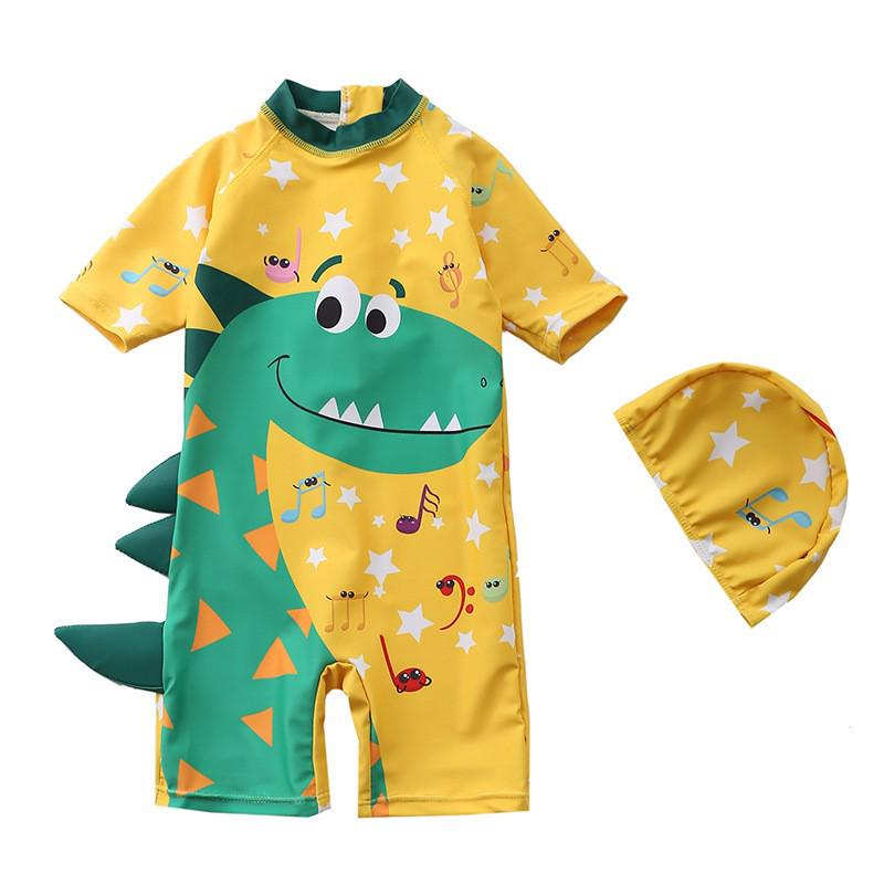 Boys' Cute Dinosaur Color Block Zipper Swimwear Set - One-Piece & Two-Piece