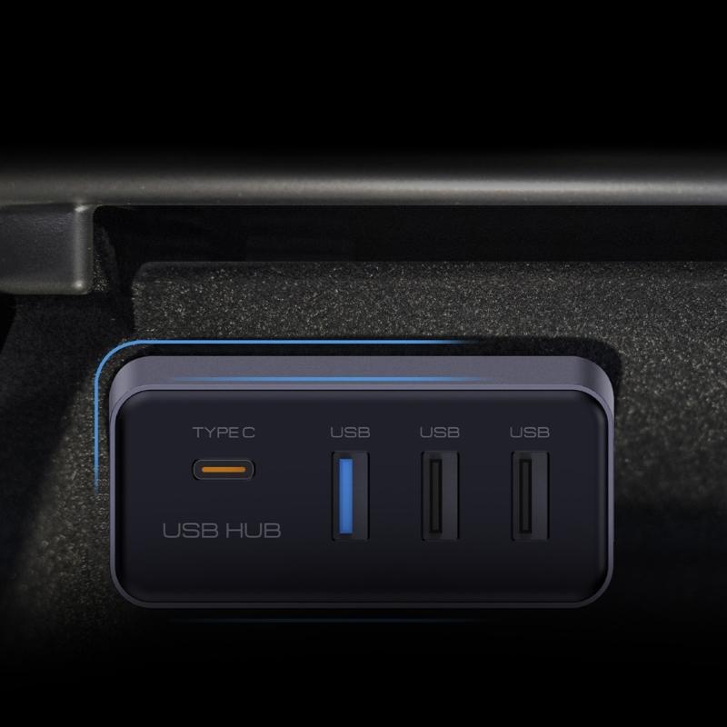 Многопортовый USB-хаб для перчаточного ящика автомобиля Model 3/Y, включая 3 порта USB и 1 порт Type C, обеспечивающий одновременное подключение