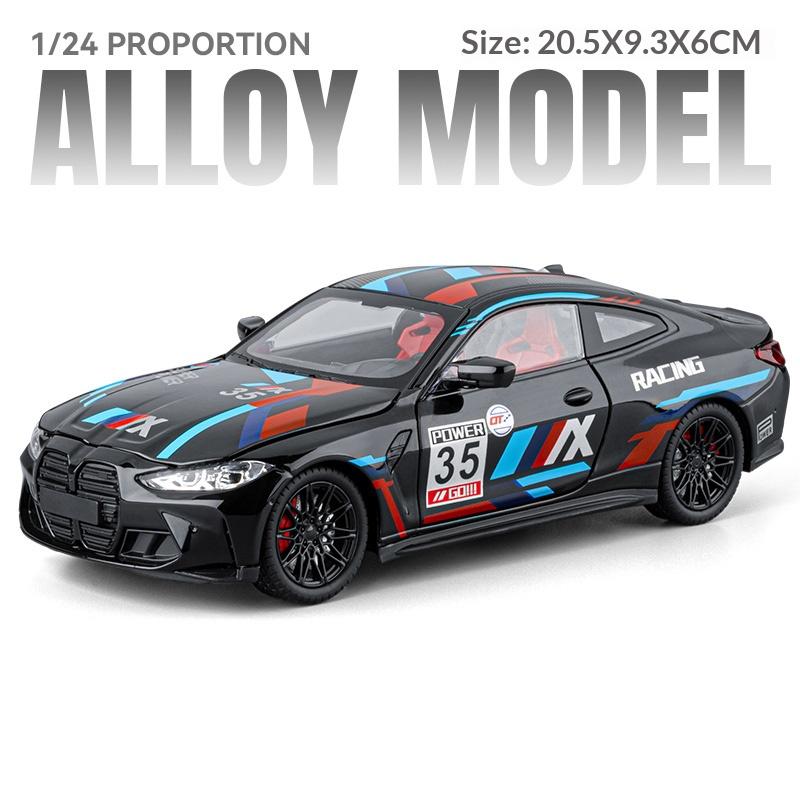 Модель автомобиля BMW M4, окрашенная версия, литая из металла, 1:24 Коллекционные украшения-купе со звуком и светом, Праздничный подарок для мальчика
