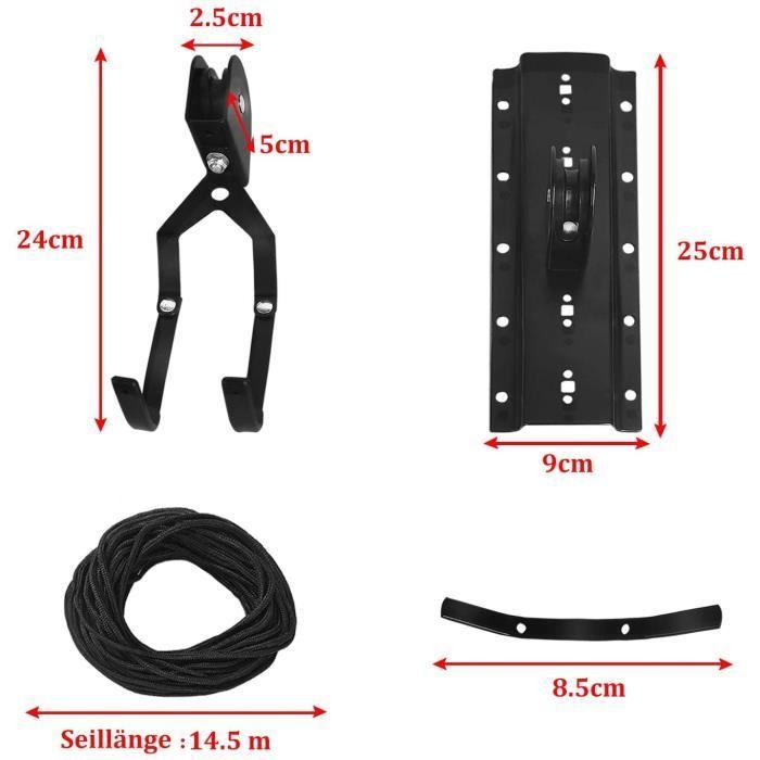 Lift de vélo de plafond, palan mécanique pour vélo jusqu'à 20 kg, acier laminé et nylon, crochets caoutchoutés