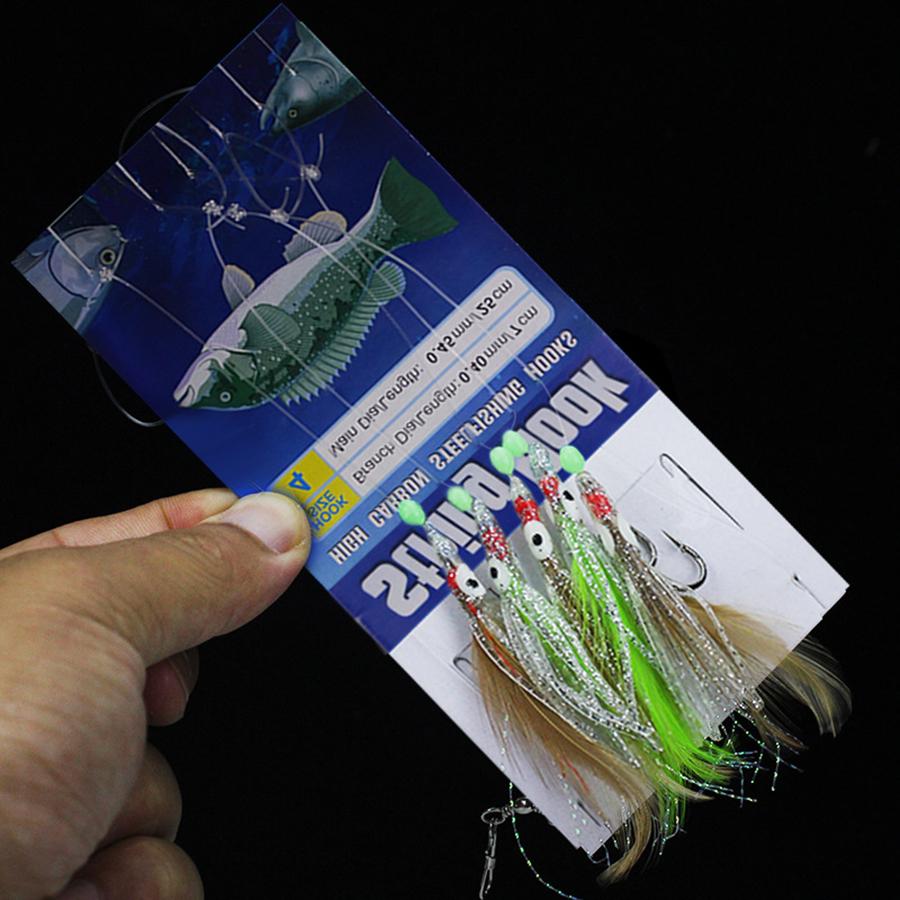 Sabikis Soft Fishing Lure Rigs Octopus 3Packs 5Hooks/Pack Glow Saltwater String Hook Luminous Bead Fishing Lure Bait Rig Tackle